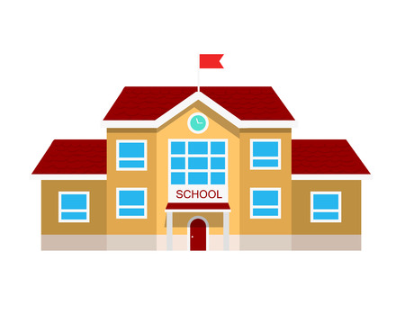 Vector flat illustration of school building, on white .のイラスト素材