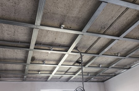 Suspended ceiling structure, before installation of gypsum plasterboard.の写真素材