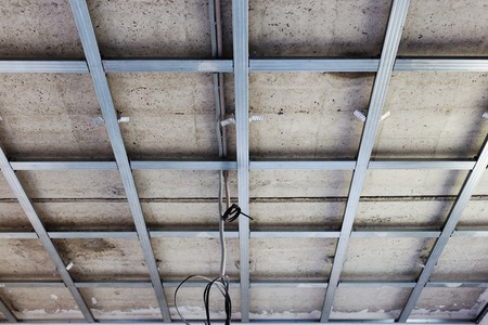 Suspended ceiling structure, before installation of gypsum plasterboard.の写真素材
