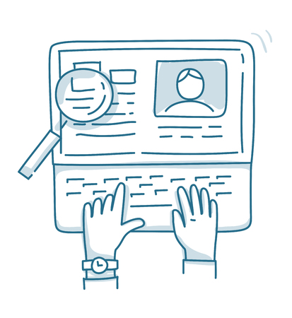 Concepts for searching professional staff, analyzing resume, recruitment, human resources management, working on Laptop.のイラスト素材