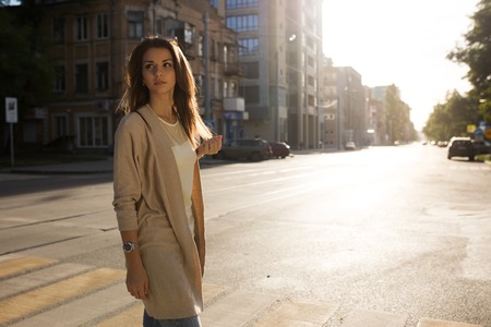 Portrait of beauty woman walking on the street .の写真素材