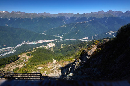 Beautiful mountain landscape with bright blue sky. North Caucasus.