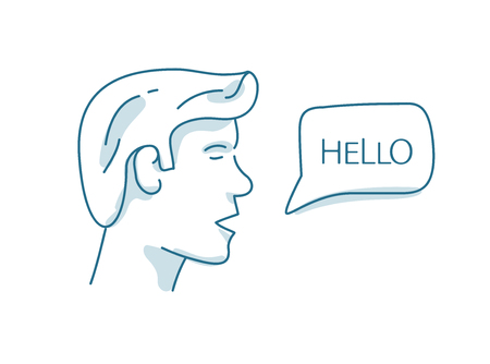 Men's head with dialog speech bubble, saying Hello , vector illustrationのイラスト素材