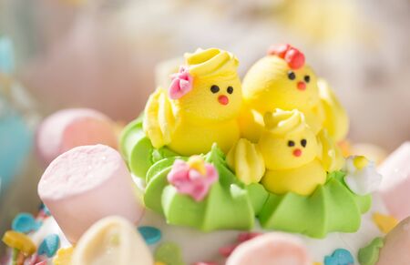 Beautifully decorated traditional Easter cakes on the eve of the celebration of Easter. Closeup photoの写真素材