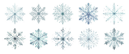 Snowflakes icon set, Christmas and New Year icon collection, watercolor style. Vector illustrationのイラスト素材