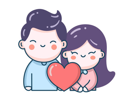 Cartoon loving couple cute kids valentine's day postcard. Vector illustrationのイラスト素材
