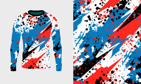 Long sleeve jersey red blue white grunge texture for extreme sport, racing, gym, cycling, training, motocross, travel. Vector backdropのイラスト素材