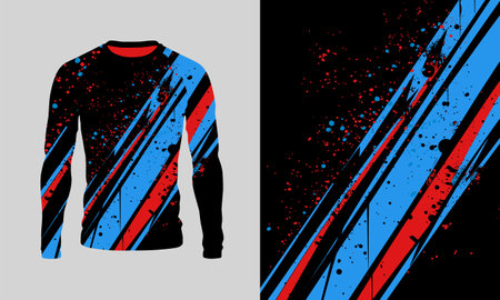 Long sleeve jersey red blue black grunge texture for extreme sportwear, racing, cycling, football, motocross, travel. Vector background.のイラスト素材