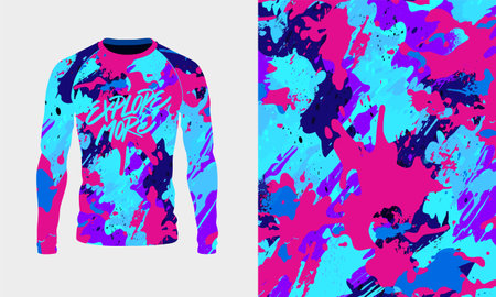 Long sleeve jersey pink blue texture for extreme sportwear, racing, cycling, training, motocross, travel. Vector backdropのイラスト素材