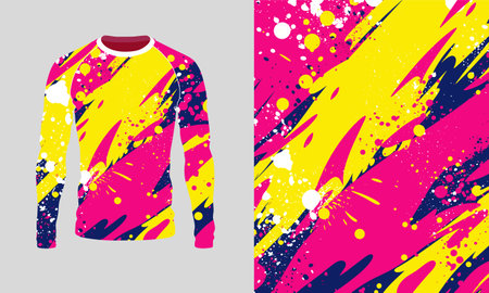 Long sleeve jersey pink yellow grunge texture for extreme sport, racing, gym, cycling, training, motocross, travel. Vector backdropのイラスト素材