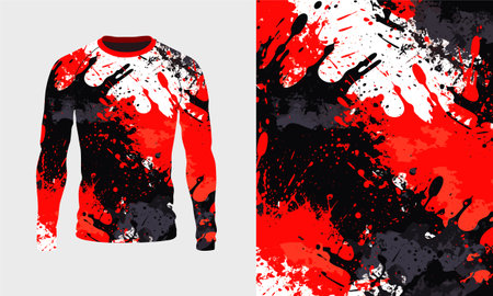 Long sleeve jersey red black white grunge texture for extreme sport, racing, gym, cycling, training, motocross, travel. Vector backdropのイラスト素材