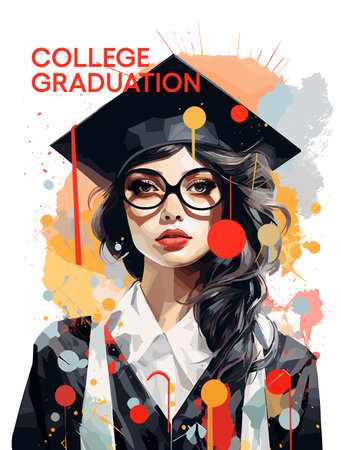 Vector illustration of advancing student, posterized style, flat colors. College graduationのイラスト素材