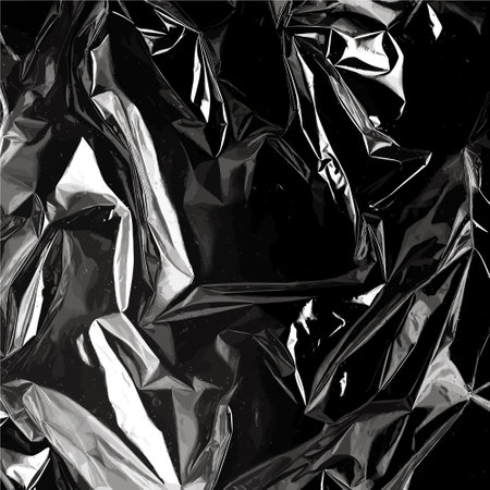 Plastic film wrap overlay texture. Black plastic bag, crumpled polyethyleneのイラスト素材