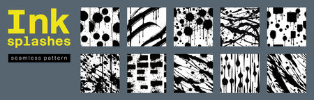 Ink splashes seamless pattern collection. Vector set for covers, prints, banners, fabricのイラスト素材