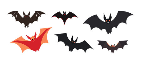 Halloween. Set of flying bats, vector cartoon illustrationのイラスト素材