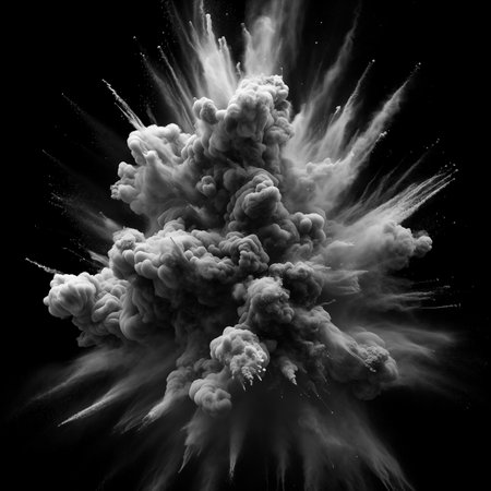Gray Powder explosion on black backgroundの素材