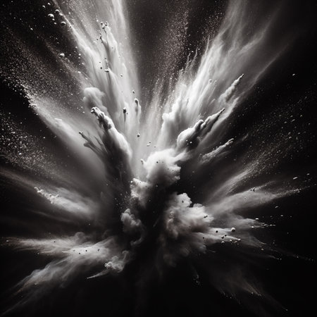 Gray Powder explosion on black backgroundの素材