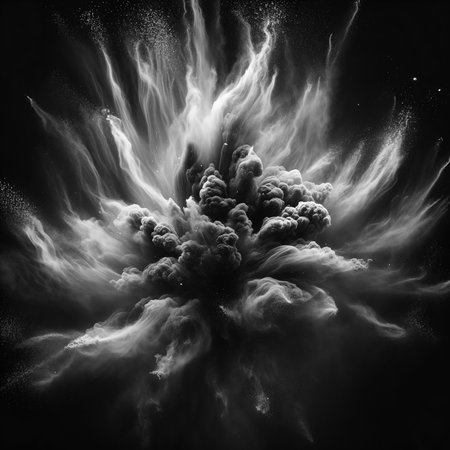 Gray Powder explosion on black backgroundの素材