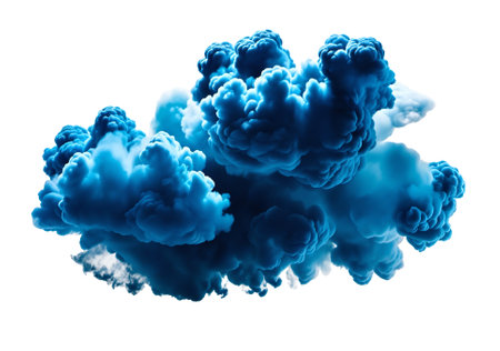 Blue smoke cloud isolated on whiteの素材
