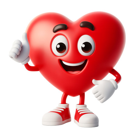 Happy smiling heart, cartoon character, 3d style, isolatedの素材