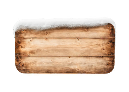 Wooden sign board copy space for text with snow isolatedの素材