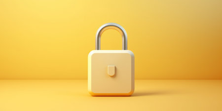 Locked Padlock on yellow background. Security, data protection. Generative AIの素材