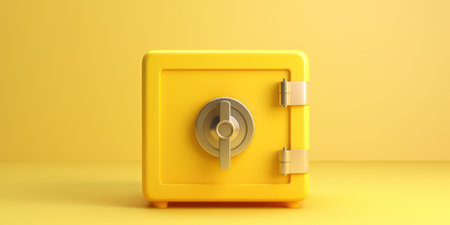 Locked Safe on yellow background. Bank deposit, savings protection. Generative AIの素材