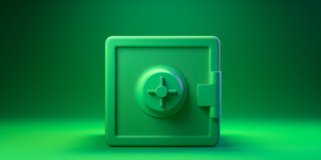 Locked Safe on green background. Bank deposit, savings protection. Generative AIの素材