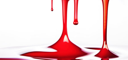 Red liquid dripping down close up. Generative AIの素材