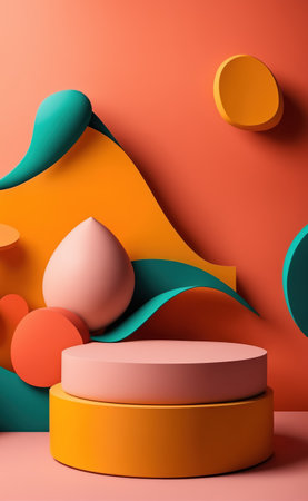 Abstract background with matte clay geometric shapes. Retro futuristic style, bright colors. Generative aiの素材