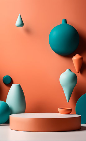 Abstract background with matte clay geometric shapes. Retro futuristic style, bright colors. Generative aiの素材