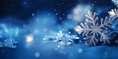 Panoramic winter christmas background with snowflakes. Generative AIの素材
