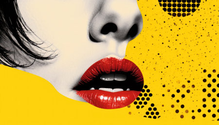 Abstract Retro/Pop-art magazine halftone collage, woman with red lips. Generative AIの素材