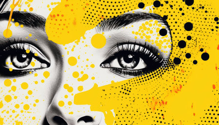 Abstract Retro/Pop-art magazine halftone collage, eyes of fashion woman. Generative AIの素材
