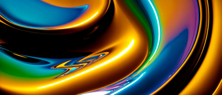 Colorful chromatic glass wavy background, smooth gradient with glossy reflective surface.の素材