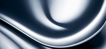Abstract trendy blue wavy background, smooth gradient with glossy reflective surface.の素材
