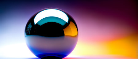 Black polished ball over colorful background. Abstract panoramic wallpaper.の素材