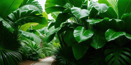 Panoramic background of tropical plants. Generative AIの素材