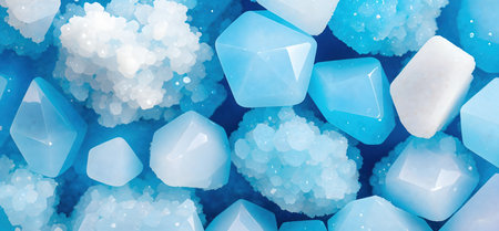 Blue crystals. Panoramic gemstone wallpaper. Generative AIの素材