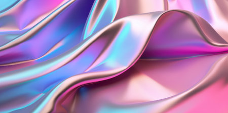 Iridescent wavy soft cloth abstract background. Synthwave. Vaporwave style. Retrowave, retro futurism, webpunkの素材
