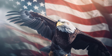 Wavy American flag with an eagle. 4th of July, Independence Day background.の素材