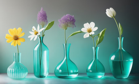 Flowers in glass vases. Generative AIの素材