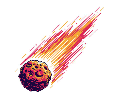Falling meteor or asteroid with tail of flame, vector illustration