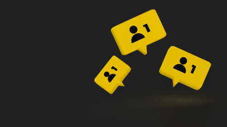 3D yellow isolated on blak, like, isometric icon, red 3d design illustration of the notification on the social media, 3d renderの写真素材