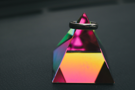 ring on a crystal pyramidの写真素材