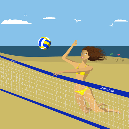 illustration of a girl playing beach volleyballのイラスト素材