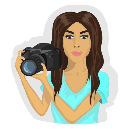 cute girl with camera.のイラスト素材