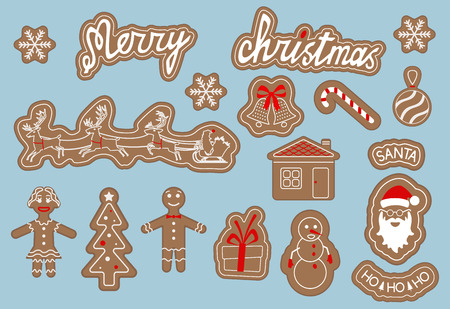 set of gingerbread. merry Christmas. cookies.のイラスト素材