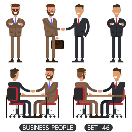 People at work with handshaking on white background. Handshake of two businessmen behind a desk Business people set 46.のイラスト素材