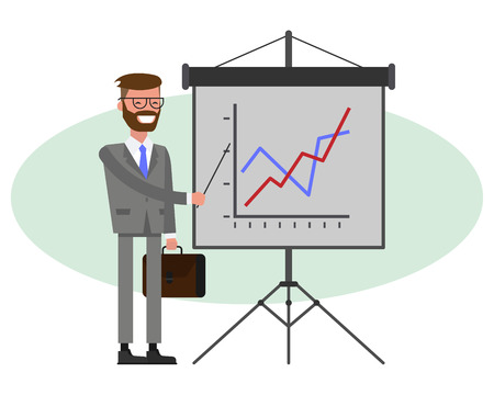 Businessman giving a presentation. Vector illustration flatのイラスト素材